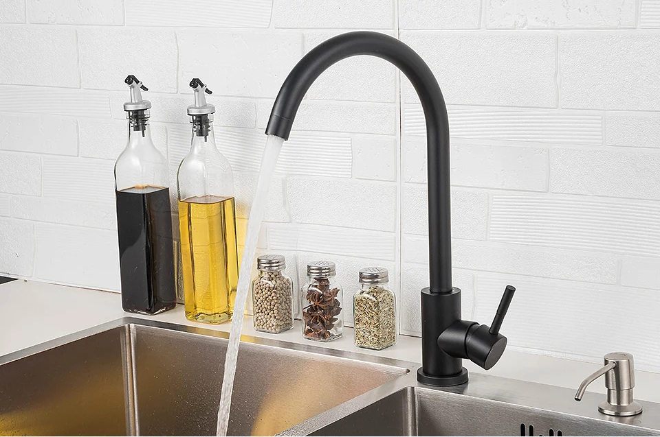 Baterie de bucatarie, alama, pipa pivotanta, negru RVS919B