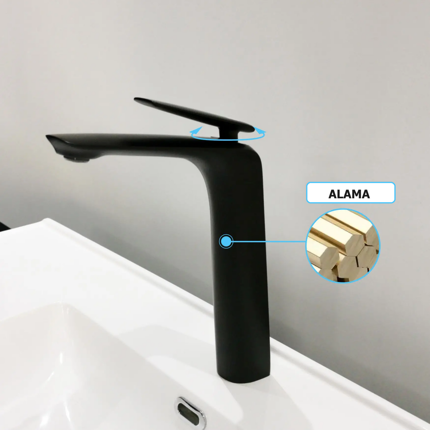 Baterie lavoar inaltata, alama, kit instalare inclus, negru RV7401HB