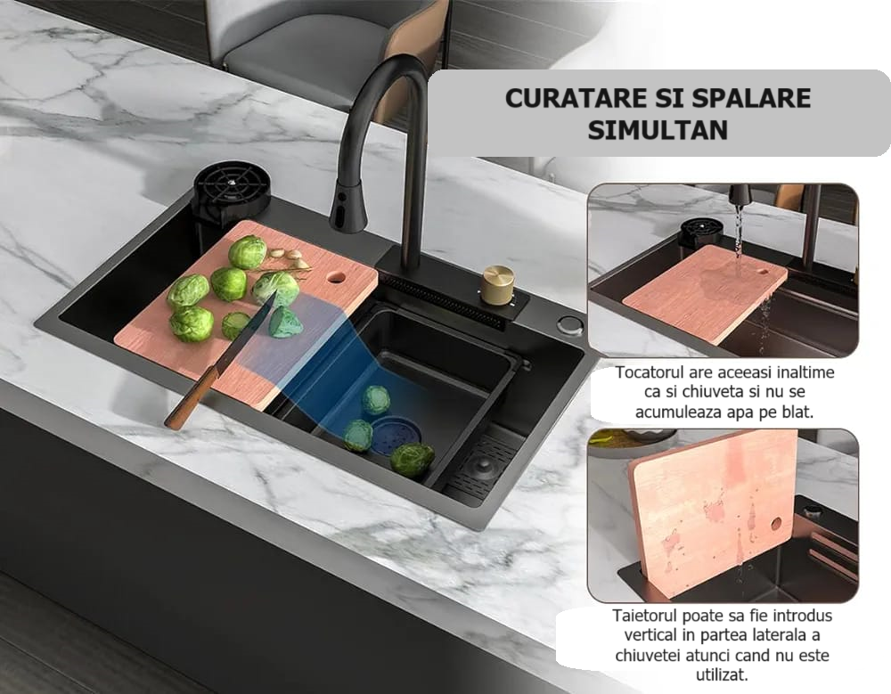 Chiuveta multifunctionala, otel inoxidabil, 75x45cm, negru RV888823