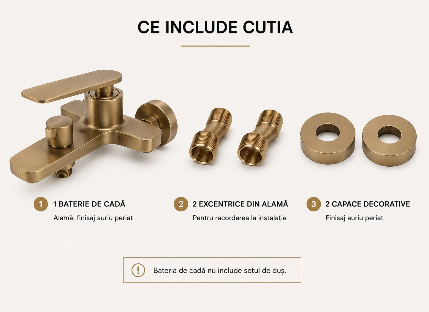 Baterie de cada, alama, fara set de dus, auriu periat RV6105BG
