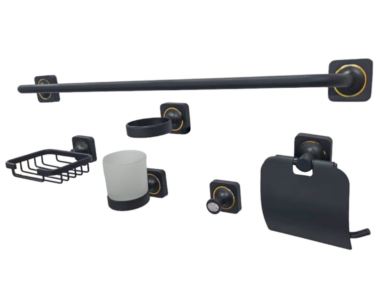 Set 6 piese accesorii baie, alama, negru RV888836