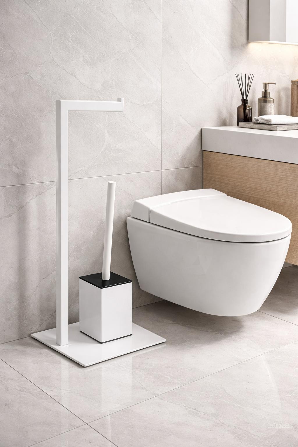 Suport hartie igienica cu perie wc, otel inxidabil, alb RV8888165W