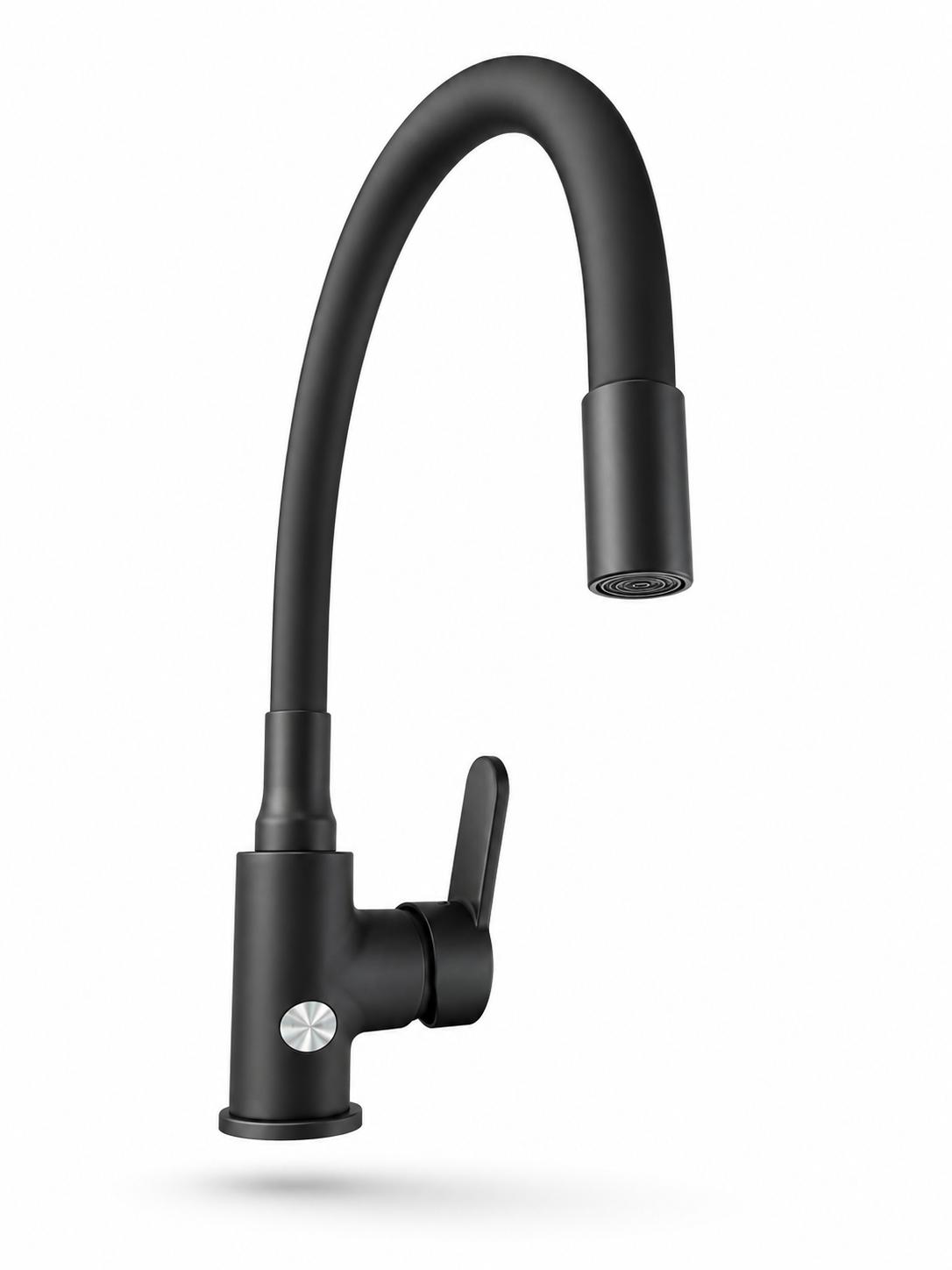 Baterie de bucatarie, alama, pipa silicon negru, negru  RV920B