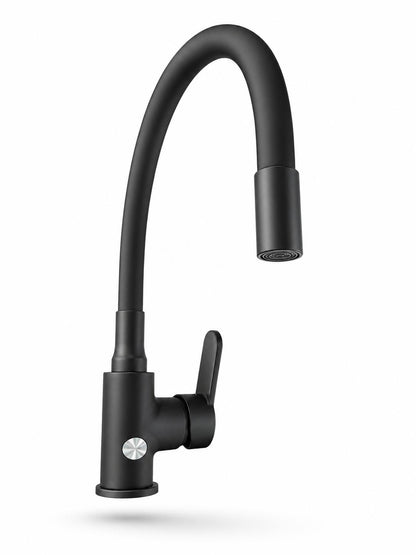 Baterie de bucatarie, alama, pipa silicon negru, negru  RV920B