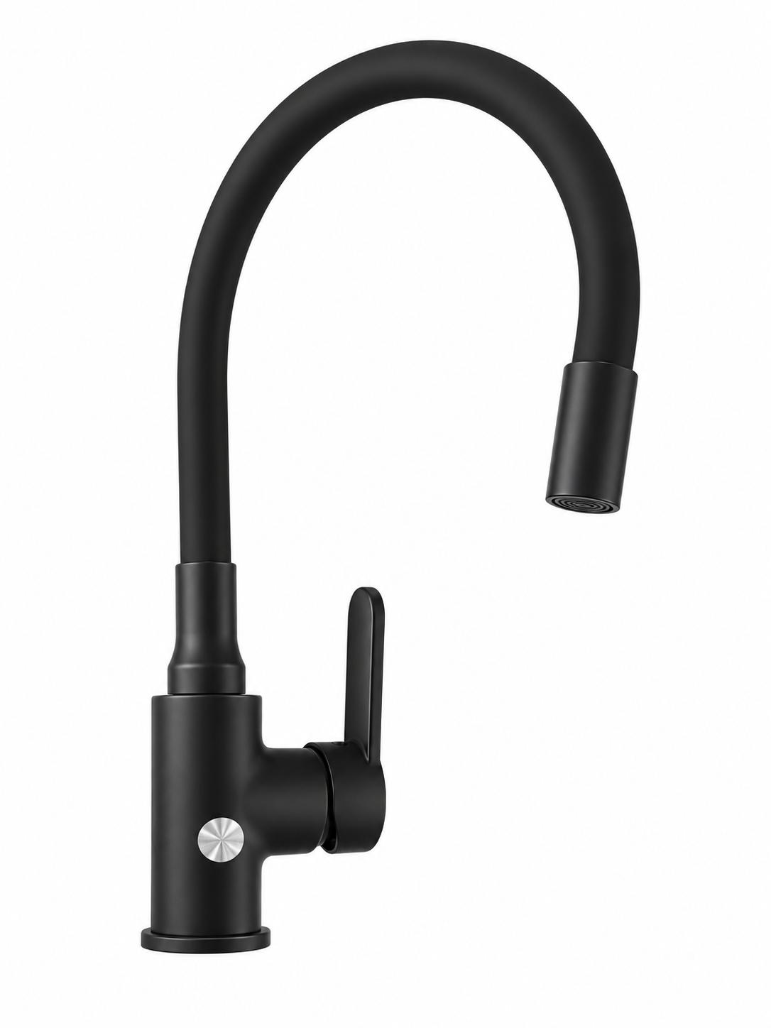 Baterie de bucatarie, alama, pipa silicon negru, negru  RV920B