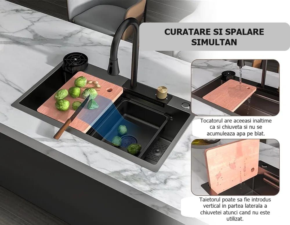 Chiuveta multifunctionala, otel inoxidabil, 75x45cm, negru  RV888823