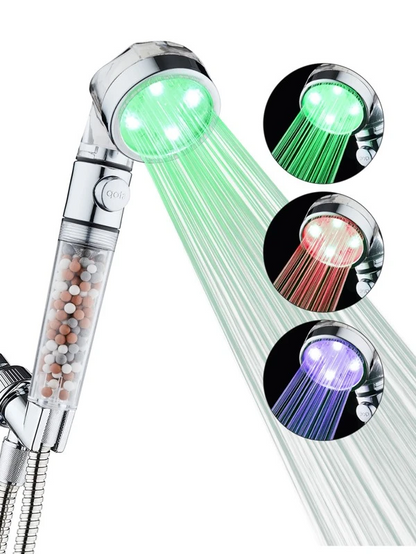 Para de dus cu iluminare, termosensibil, LED-uri multicolore in functie de temperatura apei, filtru, crom RV888873