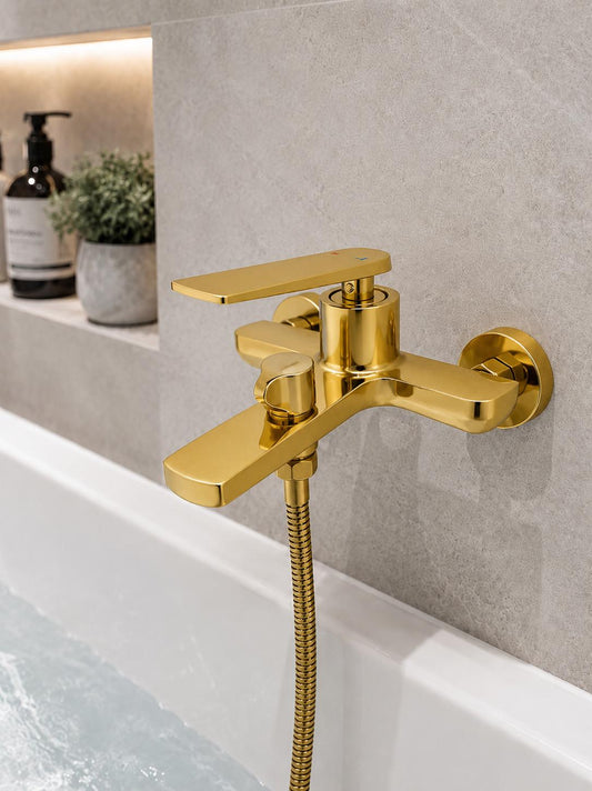 Baterie de cada, alama, set de dus inclus, auriu lucios RV6105GOLD