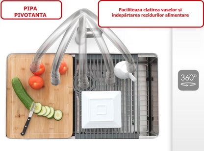 Baterie bucaterie, pipa extractabila, otel inoxidabil, crom  RV6524C
