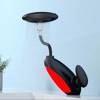 Baterie Chiuveta Baie, 4 Tipuri de Jet, Cap Retractabil, Iluminare Led, Control Inteligent al Apei, Negru  RVFH3435B