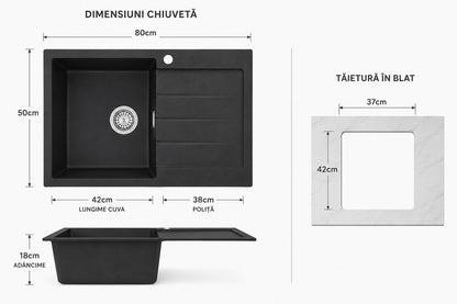 Chiuveta bucatarie compozit granit, 80x50 cm RV8888153B