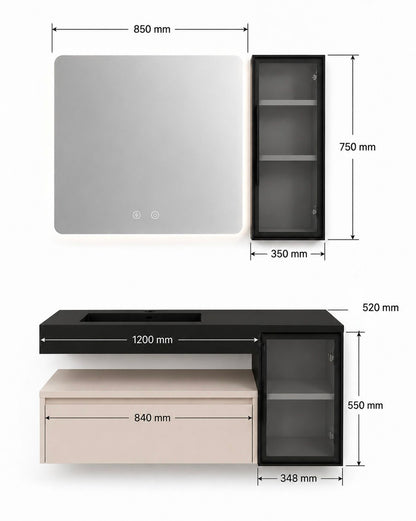 Set mobilier baie, aluminiu, suspendat, 120cm, oglinda inclusa RV-GLD-9504