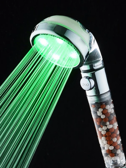 Para de dus cu iluminare, termosensibil, LED-uri multicolore in functie de temperatura apei, filtru, crom RV888873