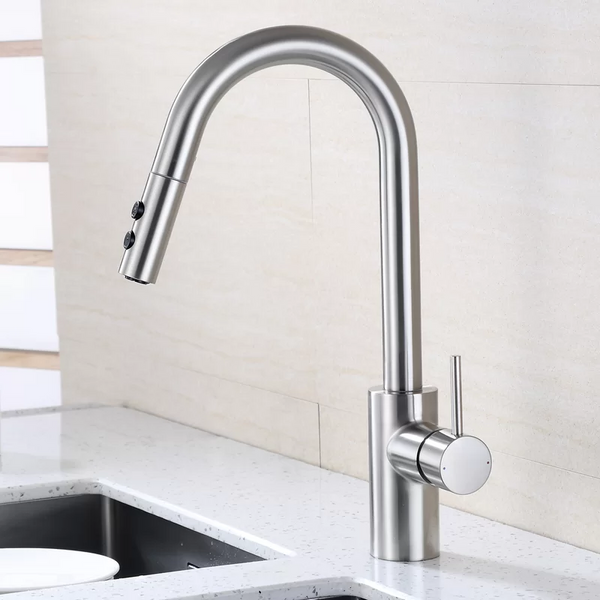Baterie de bucatarie, otel inoxidabil, pipa extensibila cu comanda dubla, racord inclus, satinat RV888852