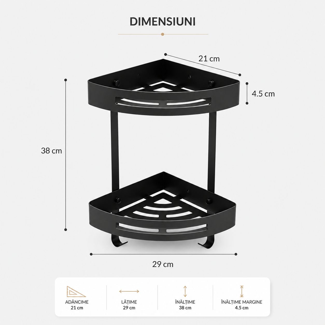 Coltar pentru baie, otel inoxidabil, 2 nivele, negru RV888899