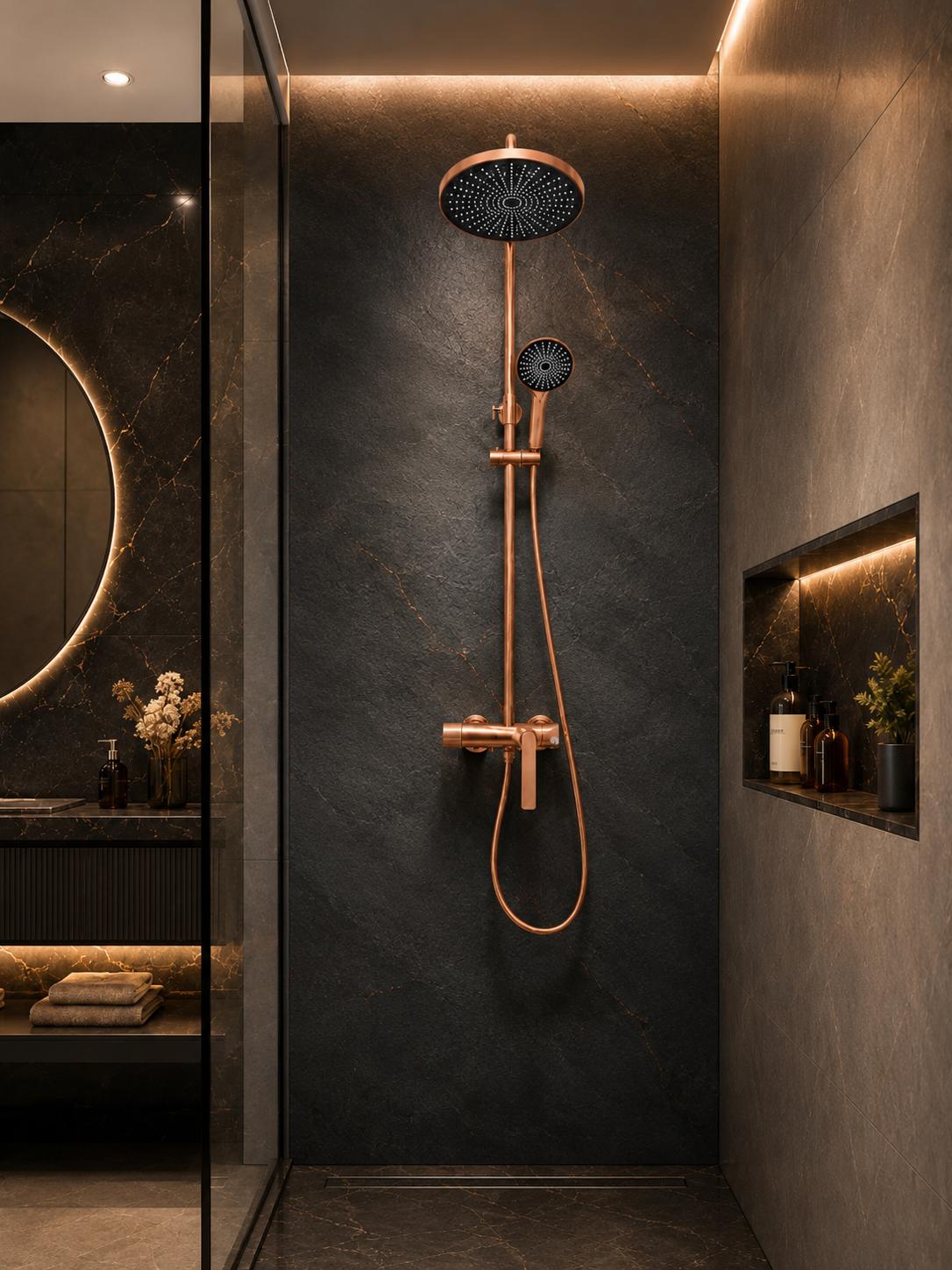 Coloana de dus, baterie incorporata, alama, rose gold  RV61019R
