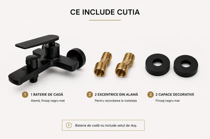 Baterie de cada, alama, fara set de dus, negru RV6105B