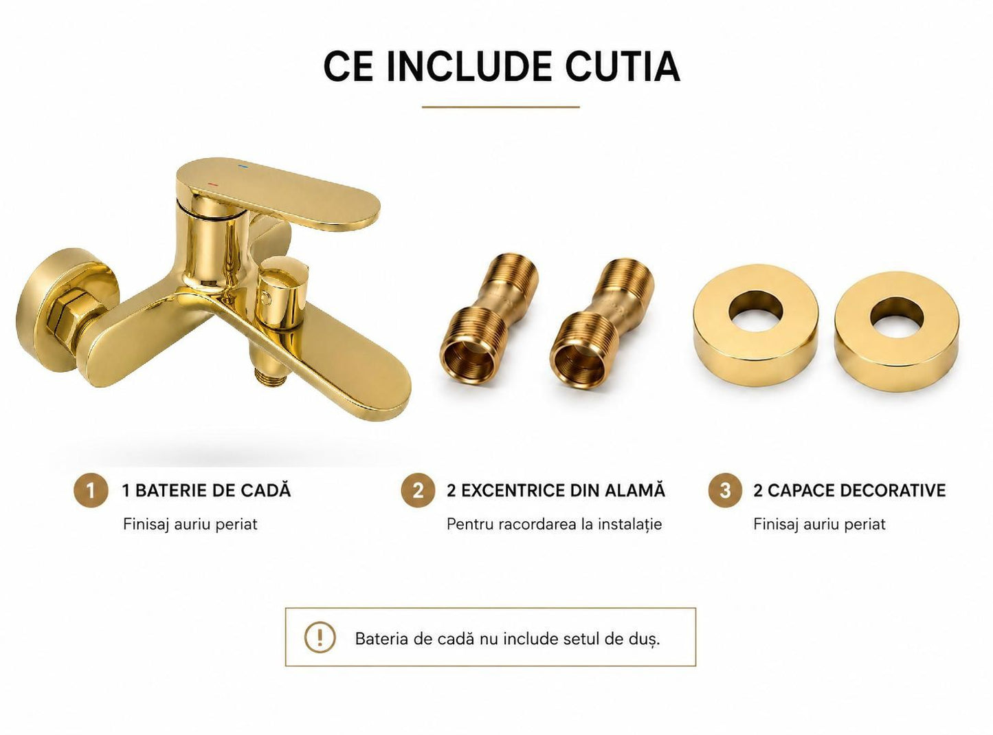 Baterie de cada, alama, fara set de dus, auriu lucios RV1653GOLD