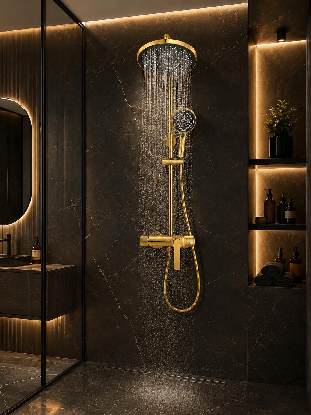 Coloana de dus, baterie incorporata, alama, gold, auriu  RV61019GOLD