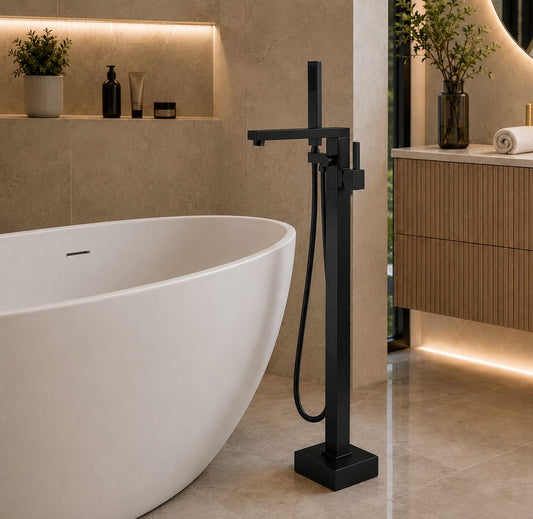 Baterie de cadă freestanding, montaj pe pardoseală, negru RV43031B
