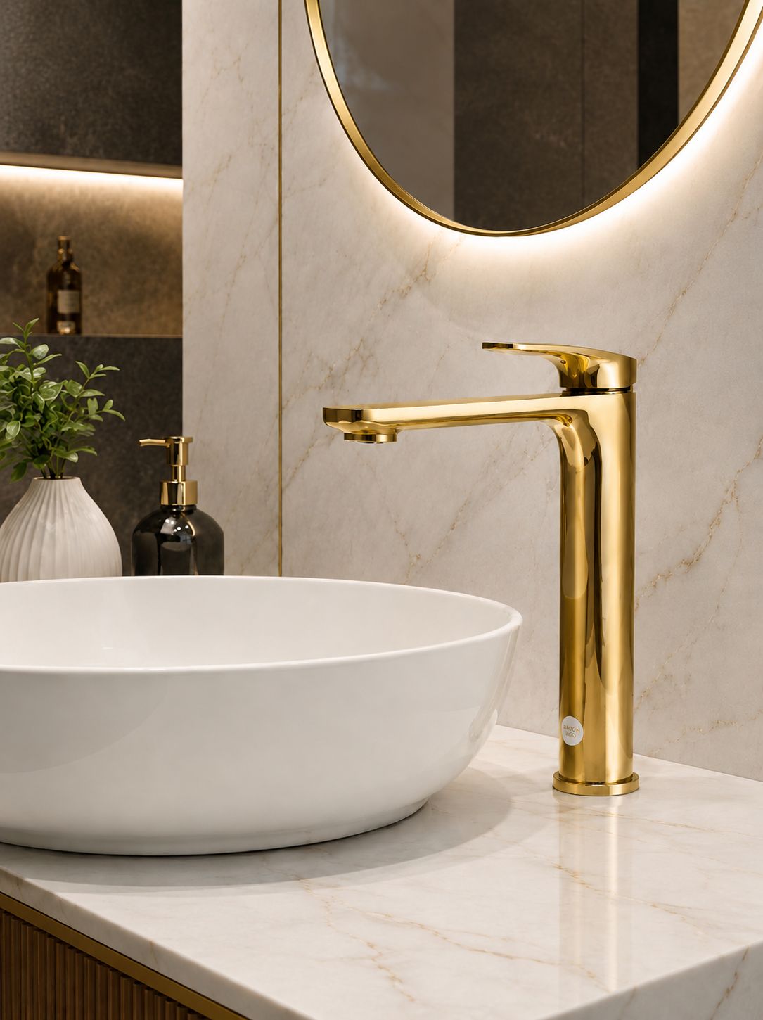 Baterie pentru lavoar cu corp inaltat, alama, auriu lucios  RV1651H.GOLD