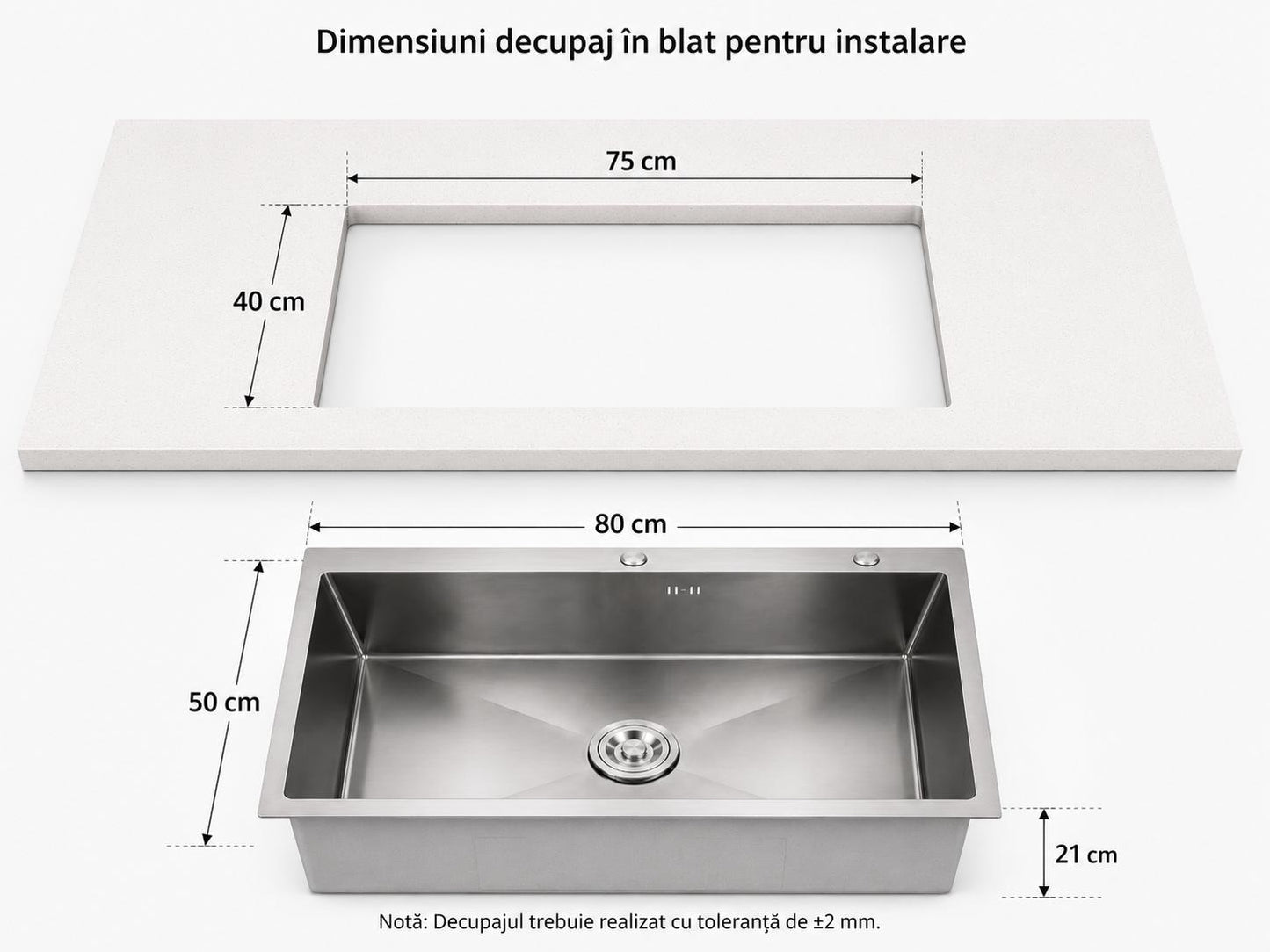 Chiuveta de bucatarie, otel inoxidabil, 80x50cm, satin  RV888822
