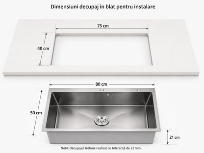 Chiuveta de bucatarie, otel inoxidabil, 80x50cm, satin  RV888822
