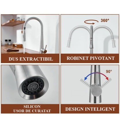 Baterie de bucatarie, otel inoxidabil, pipa extractabila, crom  RV5817C