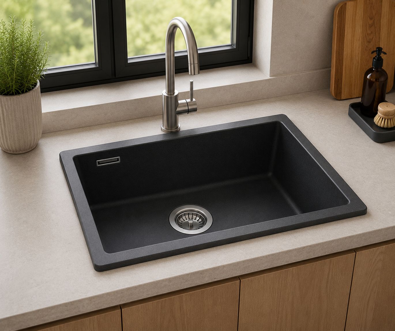 hiuveta Bucatarie Compozit Granit, Monocuva, instalare pe blat sau sub blat 55x45x18 cm RV8888152B