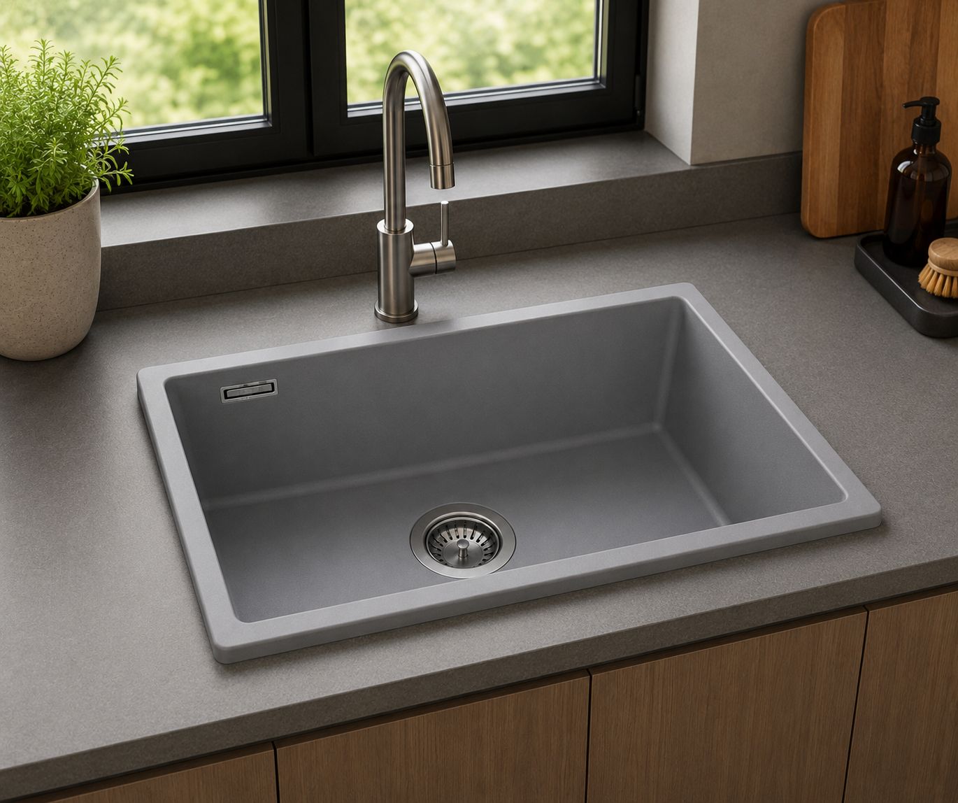 hiuveta Bucatarie Compozit Granit, Monocuva, instalare pe blat sau sub blat 55x45x18 cm RV8888152G
