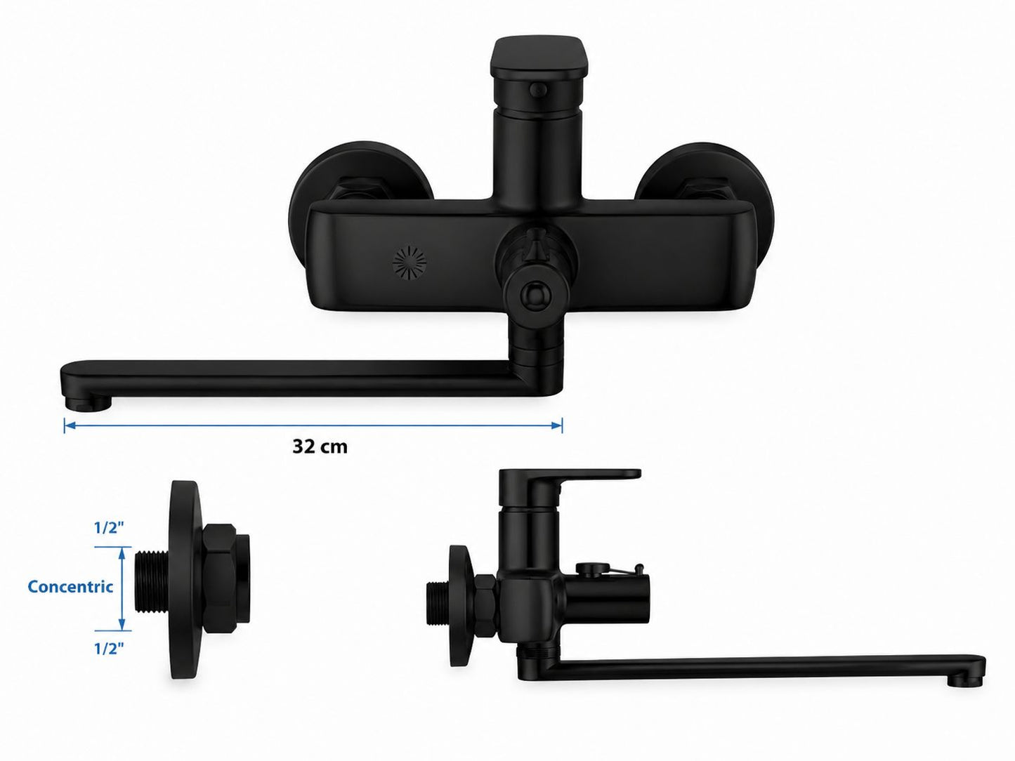Baterie de cada cu pipa lunga, alama, fara set de dus, negru RV3207B