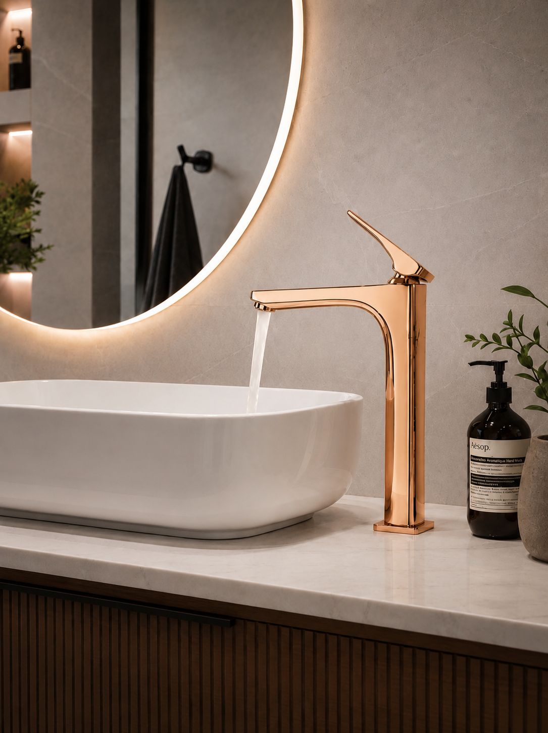 Baterie pentru lavoar cu corp inaltat, alama, rose-gold  RV1401HR
