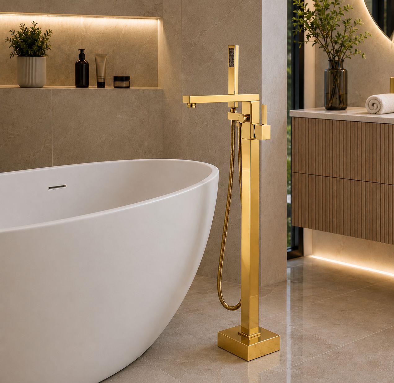 Baterie de cadă freestanding, montaj pe pardoseală, auriu lucios RV43031GOLD