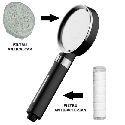 Set complet de dus, para cu 1 functie, 2 filtre, filtru anticalcat, filtru antibacterian, negru  RV888847