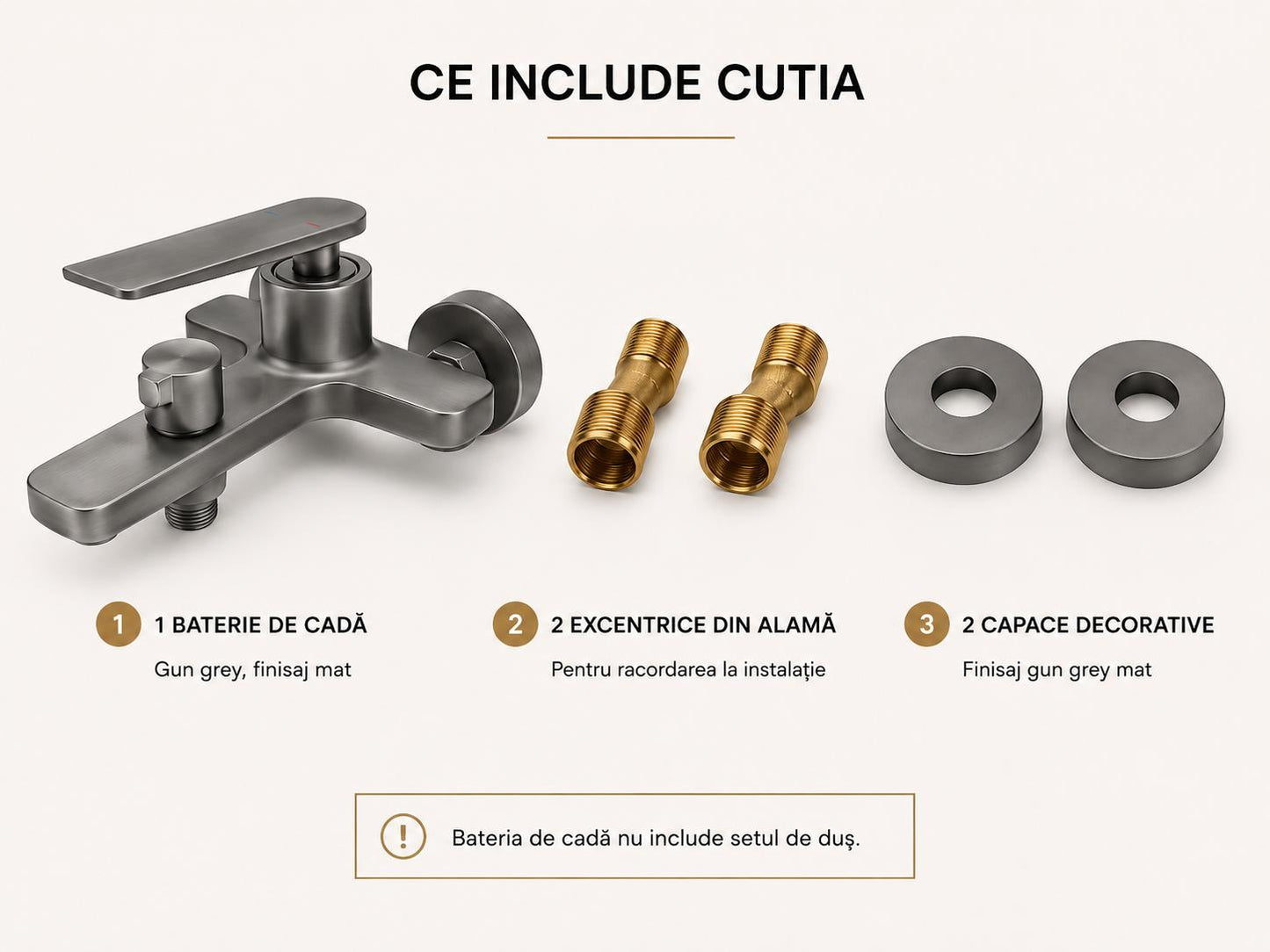 Baterie de cada, alama, fara set de dus, gri mat RV6105G