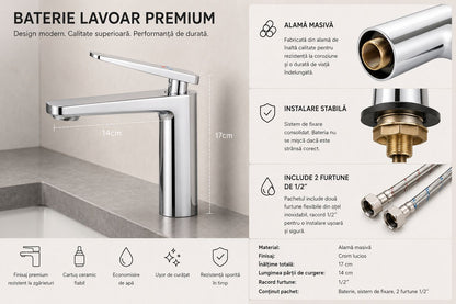 Baterie pentru lavoar, alama, crom RV6101C