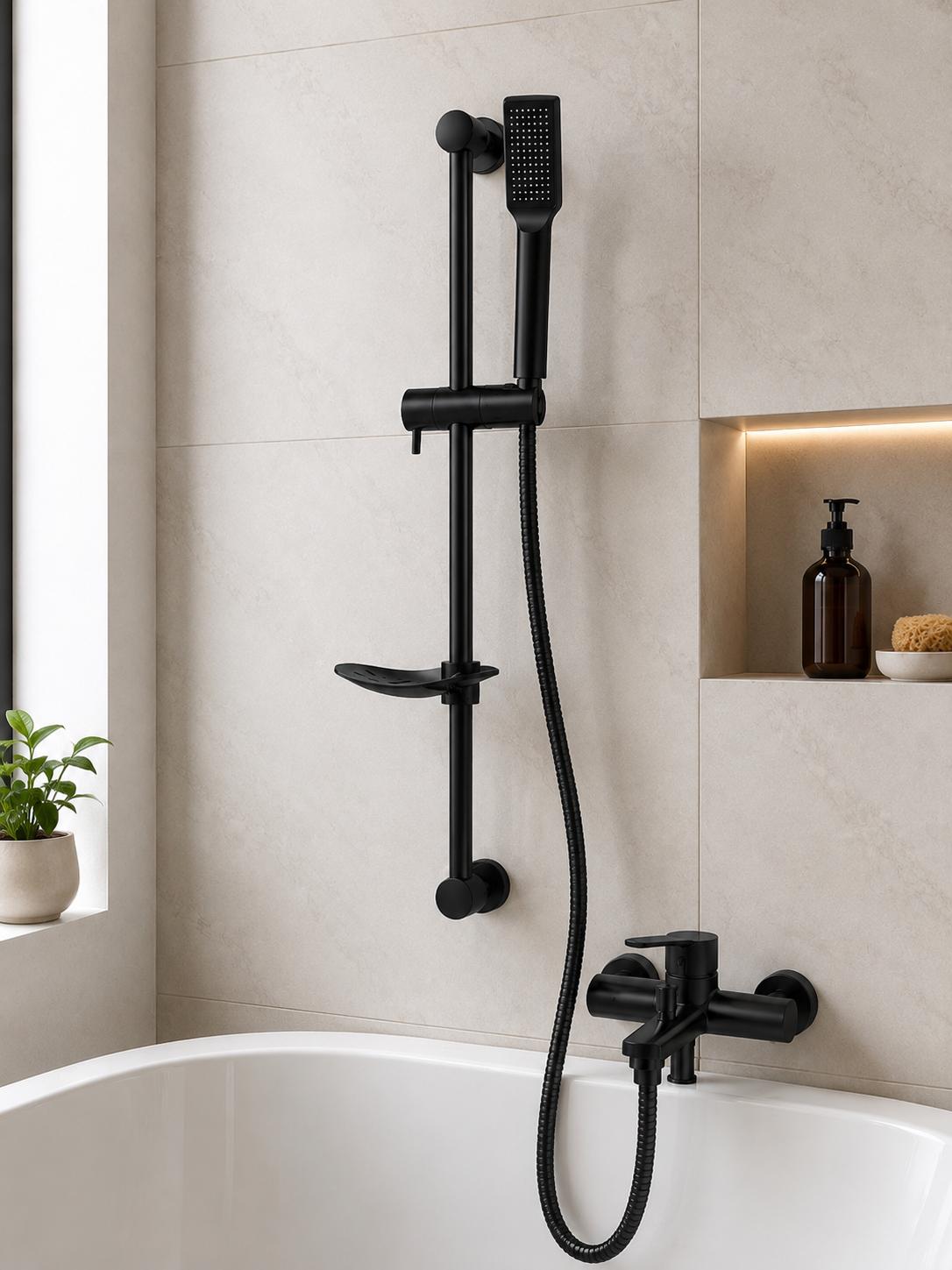 Set dus cu suport culisant si para minimalista, negru RV8888163B