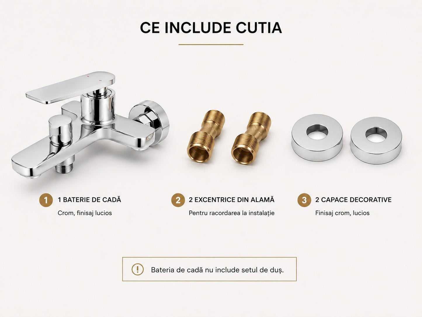 Baterie de cada, alama, fara set de dus, crom RV6105C