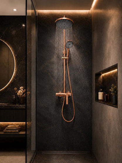 Coloana de dus, baterie incorporata, alama, rose gold  RV61019R