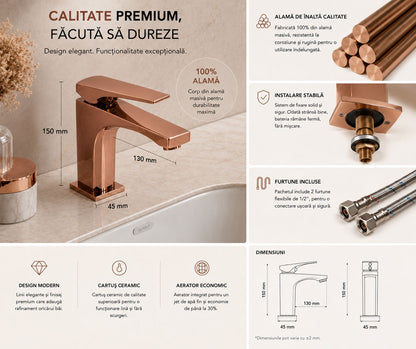 Baterie pentru lavoar, alama, rose-gold RV1401R