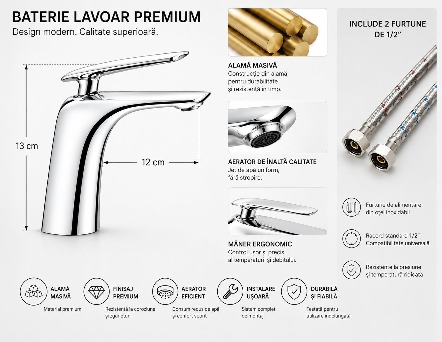 Baterie lavoar, alama, kit instalare inclus, crom RV7401C