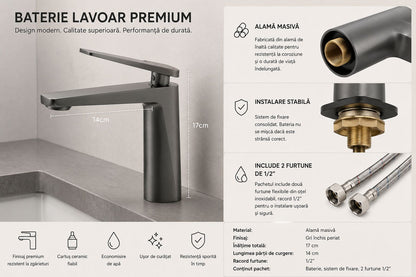 Baterie pentru lavoar, alama, gri  RV6101G