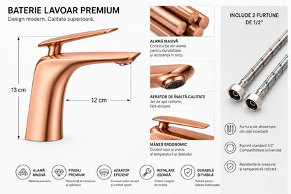 Baterie lavoar, alama, kit instalare inclus, rose gold  RV7401R