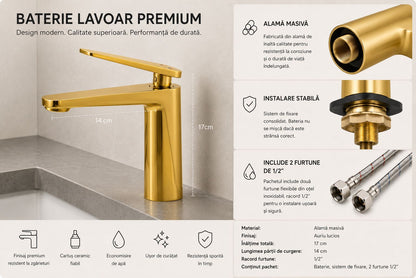 Baterie pentru lavoar, alama, gold  RV6101GOLD
