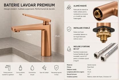 Baterie pentru lavoar, alama, rose-gold  RV6101R