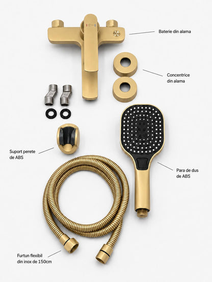 Baterie de cada, alama, set de dus inclus, auriu lucios RV6105GOLD