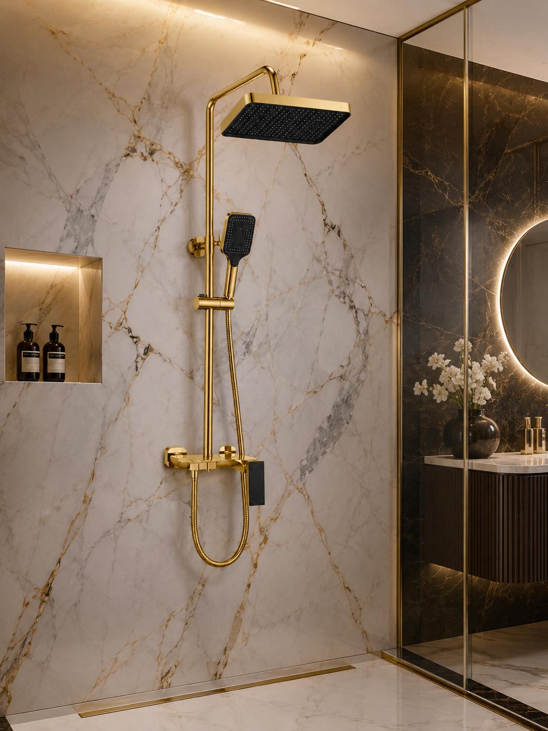 Coloana de dus, baterie incorporata, tip pian, alama, auriu lucios  RV140GOLD