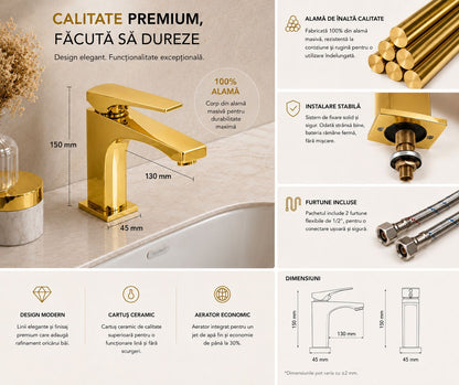 Baterie pentru lavoar, alama, auriu lucios RV1401GOLD