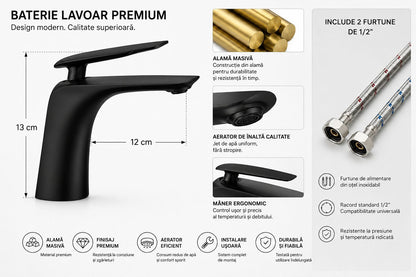 Baterie lavoar, alama, kit instalare inclus, negru  RV7401B