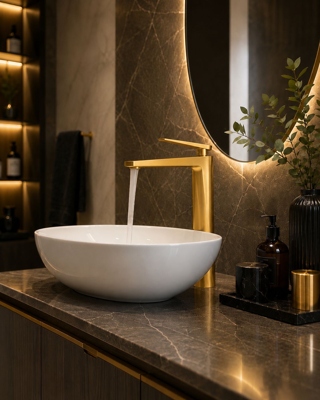 Baterie pentru lavoar cu corp inaltat, alama, auriu periat  RV6101HBG